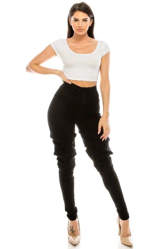 4685 Super High Waisted Scrunch Up Ruched Jeans Youthful Women's Pop