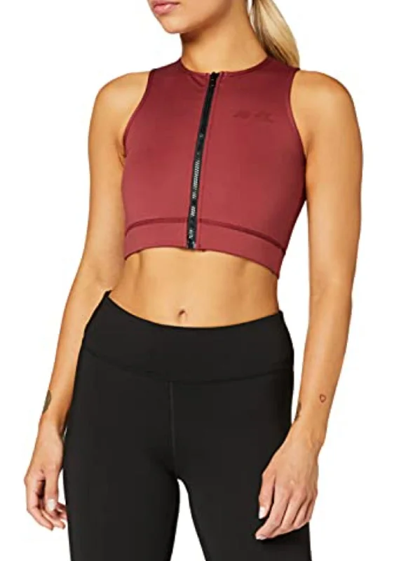 Women's Zipper Fly Sport Bra,Wine