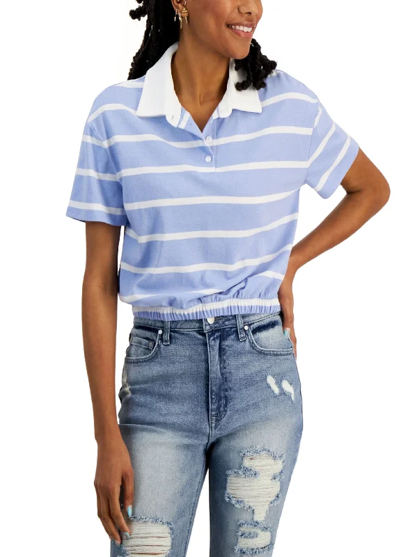 Women's Collared Striped Polo Top,Blue/White