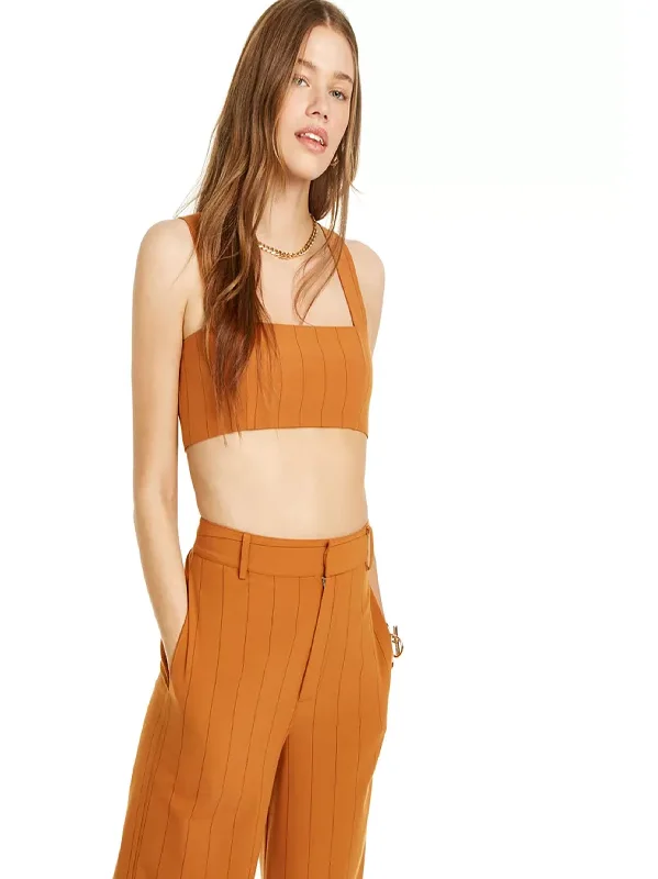 Women's Cropped Pinstriped Tank Top,Brown