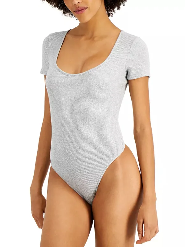 Women's Square-Neck Ribbed Bodysuit,Grey