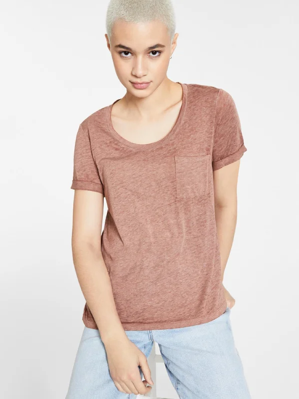 Women's Side Pocket Burnout T-Shirt,Brown