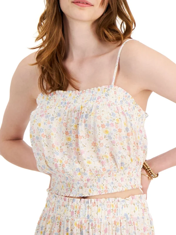 Women's Floral Printed Crop Top,Light Beige