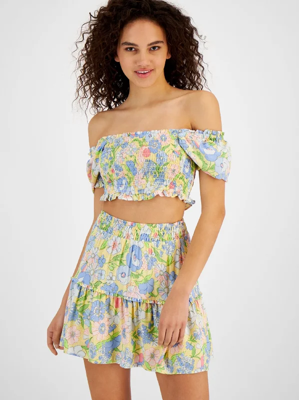 Women's Floral Off Shoulder Crop Top,Multi