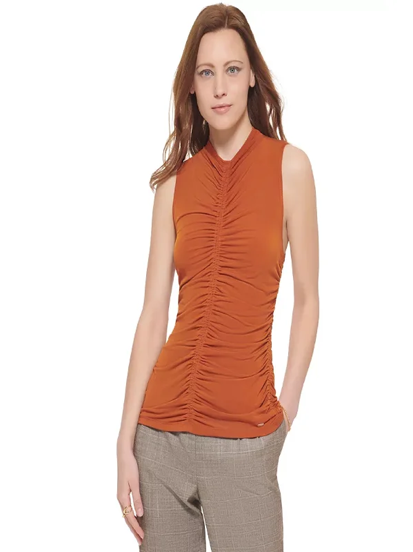 Women's Ruched Sleeveless Top,Brick