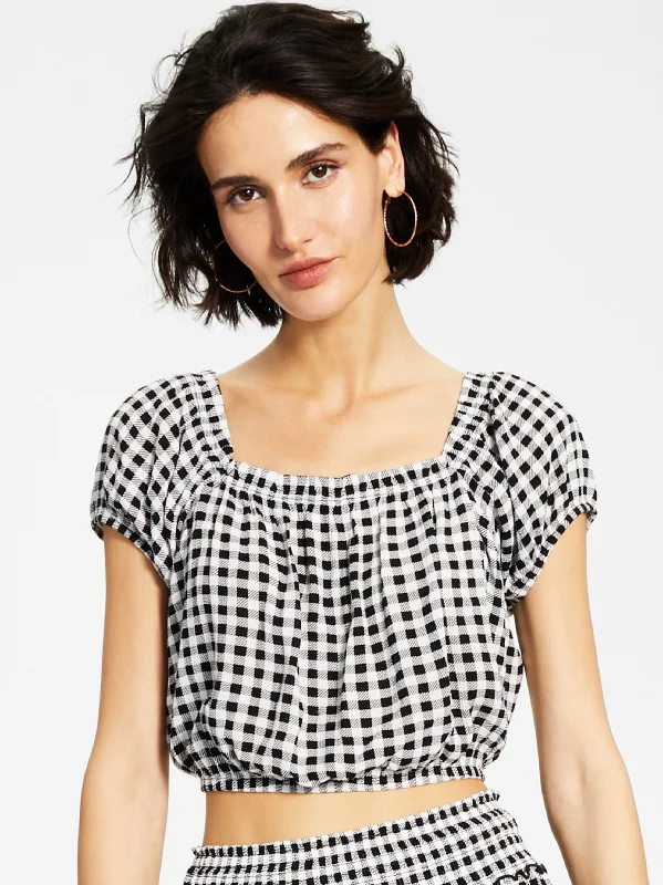 Women's Plaid Top,Black/White