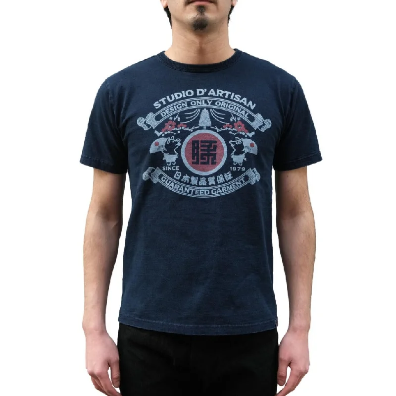 Studio D'Artisan 8067B Indigo Dyed Logo Print Tee