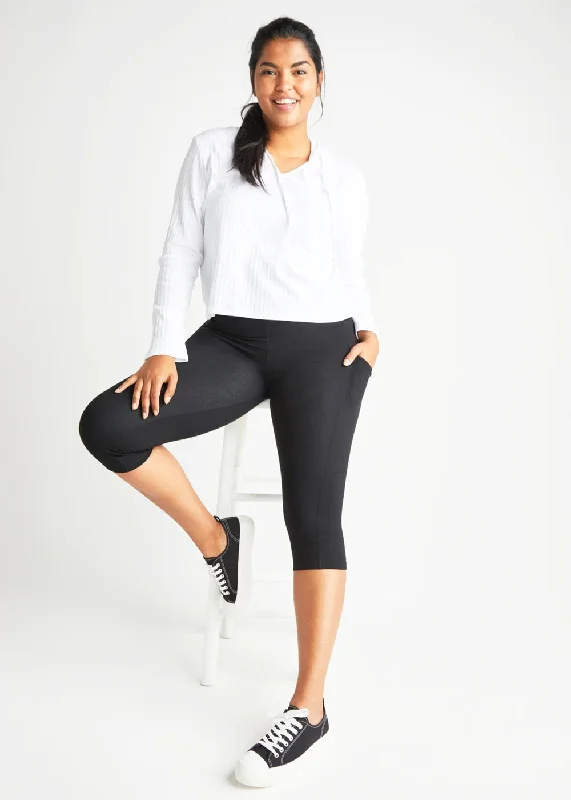 Talia Cropped Capri Shaping Legging with Pockets - Cotton Stretch Sleek Women's 