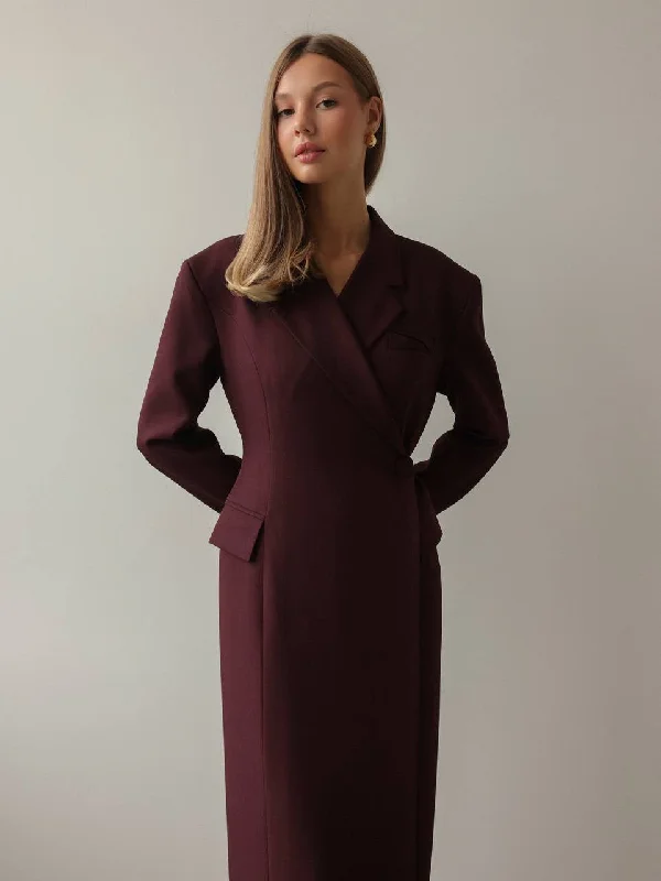 Burgundy Wrap Midi Dress with Blazer Detail