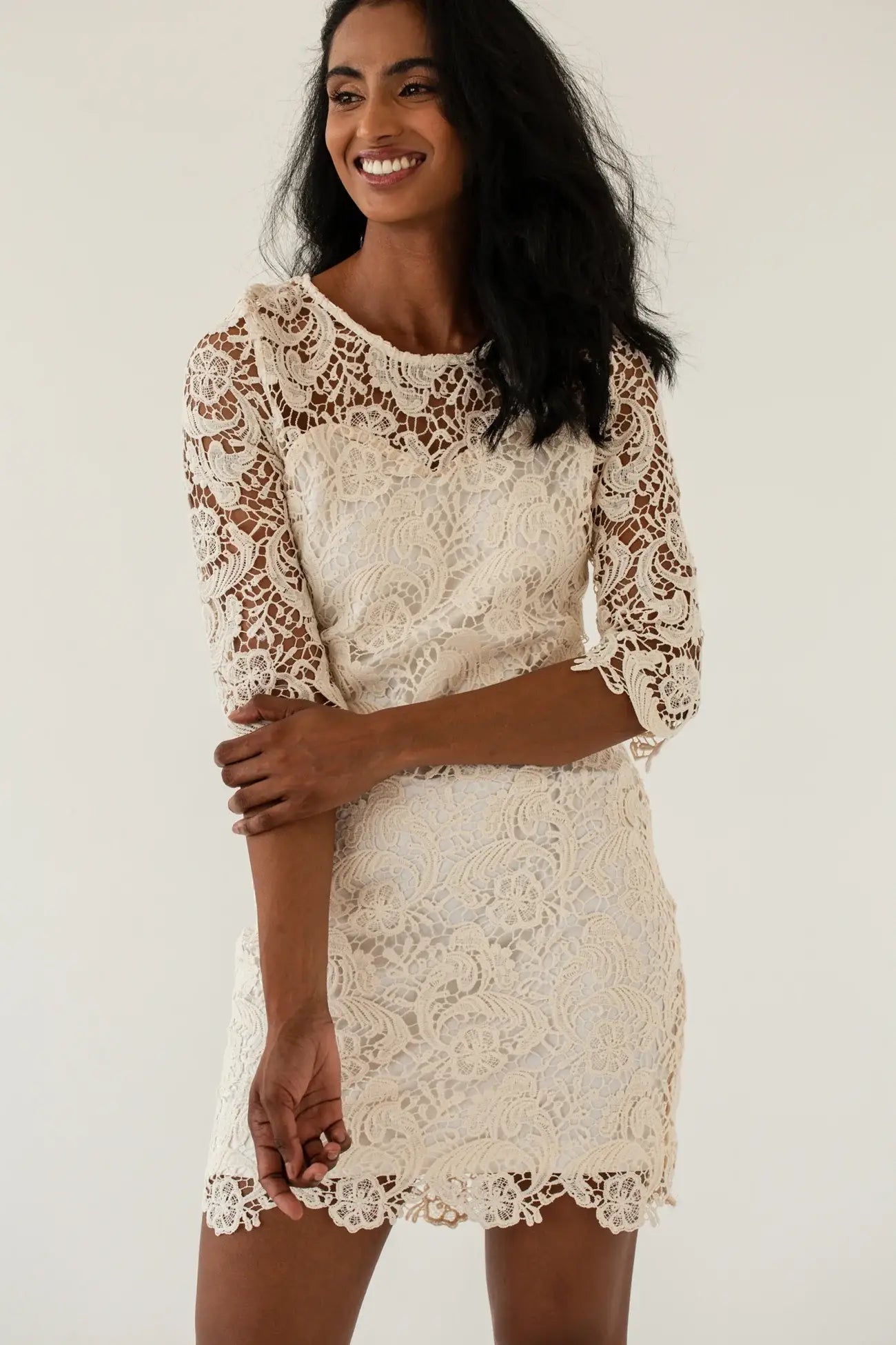 Macrame Lace Dress Sleek Women's Metallic