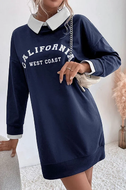 WOMEN CALIFORNIA LETTERING LONG SLEEVE MINI DRESS Sophisticated Women's Tailored