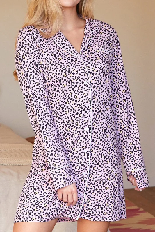 LONG SLEEVE COLLAR DETAILED PAJAMA DRESS Cool Women's Skate