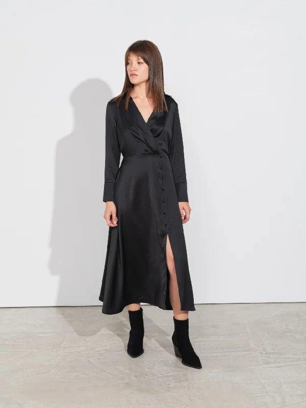 Long Black Satin Dress Unique Women's Upcycled