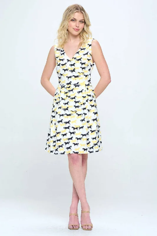 Yellow and Black Horse Print Dress Stylish Women's Neon