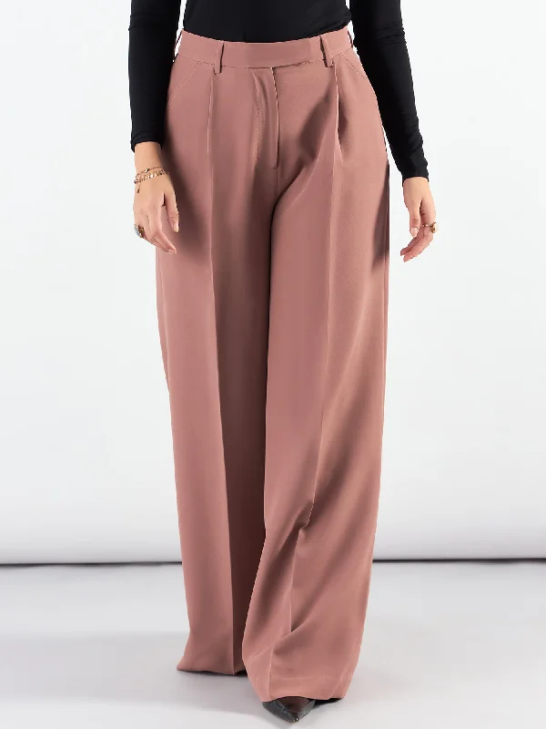 Dusty Peach Classic Relaxed Straight Fit High Waist Wide Leg Trouser In Stretchable Fabric