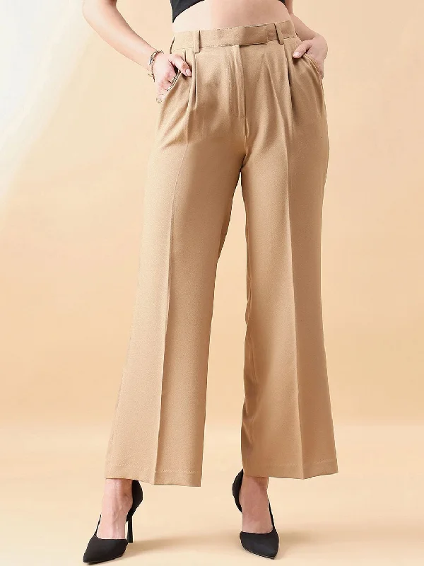 High Waist Straight Trouser - Beige Contemporary 