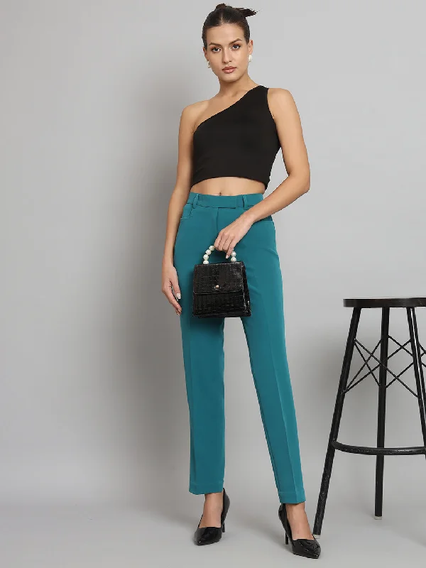 Regular Fit Mid Waist Trouser- Teal Green