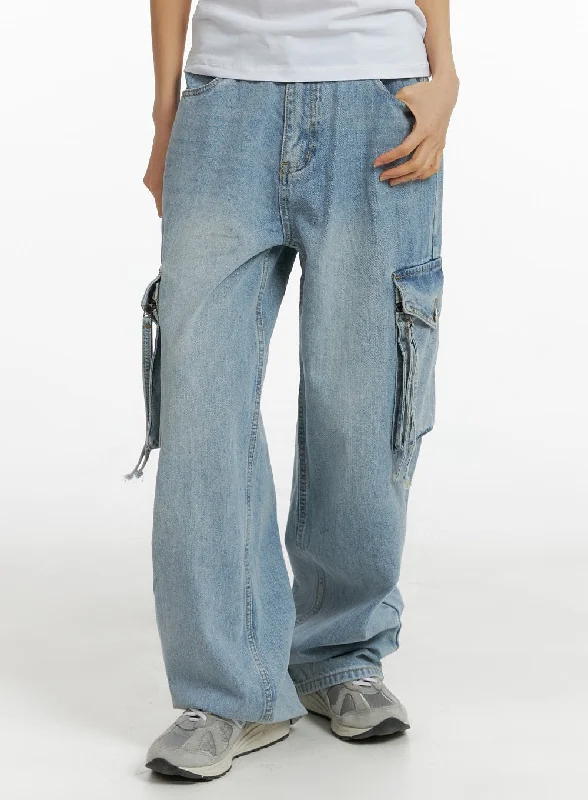 Denim Pocket Cargo Wide Leg Jeans CM407 Modern Women's 