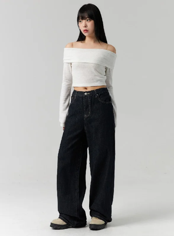 Indigo Wide Fit Jeans CS312 Practical Women's Quick - dry