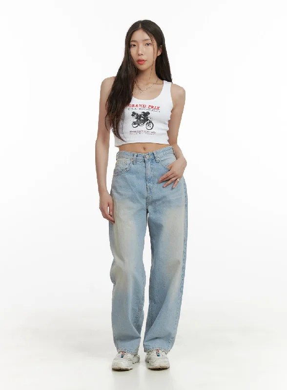 Light Washed Loose Fit Straight Jeans CY417 Practical Women's Quick - dry