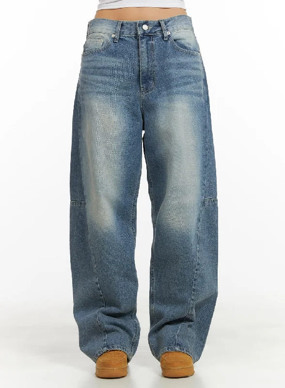 Low Rise Baggy Jeans (Unisex) CY417 Artistic Women's Hand - painted