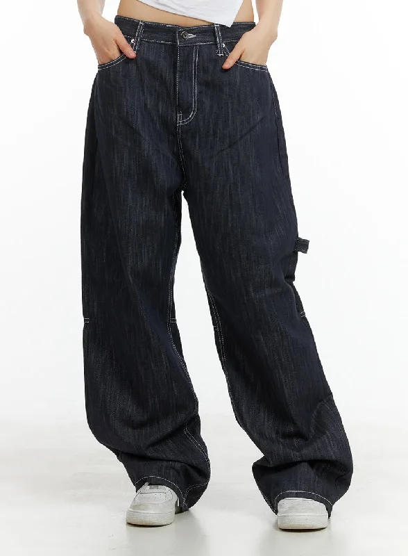 Low-Rise Strap Baggy Jeans CY414 Refined Women's Velvet