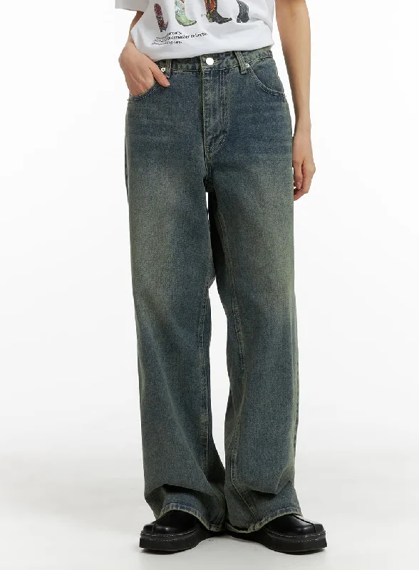 Urban Chic Washed Straight Unisex Jeans CM407 Confident Women's High - fashion