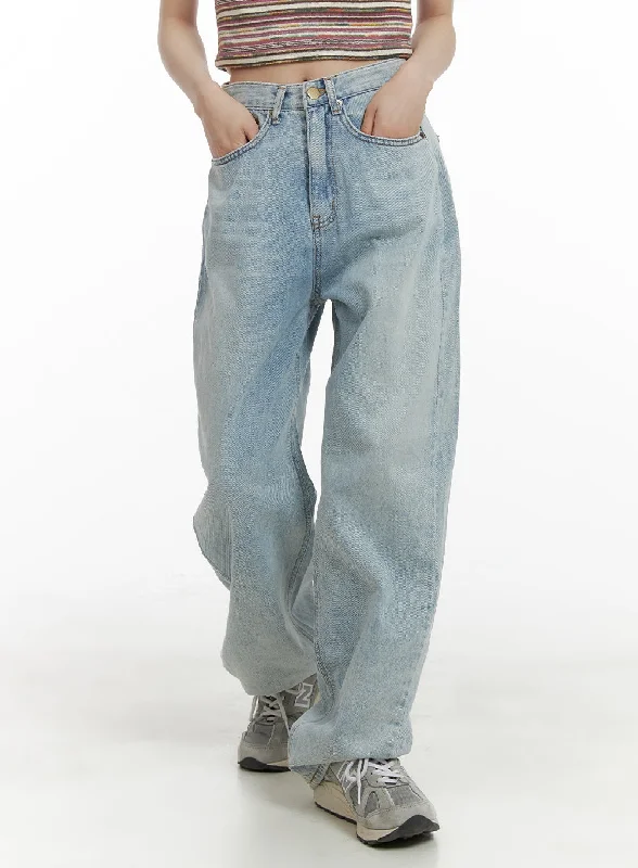 Washed Denim Wide Fit Straight Jeans CA408 Confident Women's Power